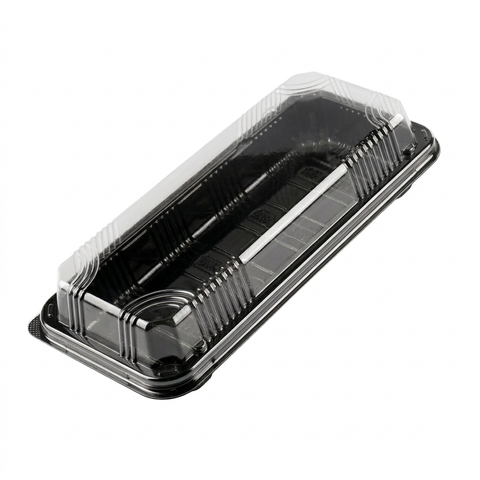 Japanese Container with Hinged Lid Black Base Single Roll