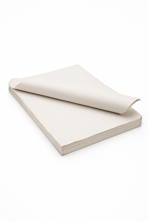 Stack of beige paper on a white background