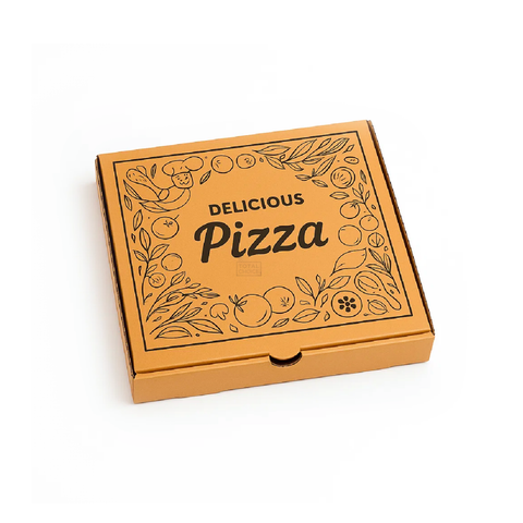 Pizza Box 9" Brown with Delicious Print – (100 Pack)