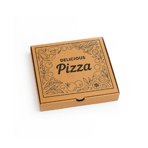 Pizza Box 9" Brown with Delicious Print – (100 Pack)