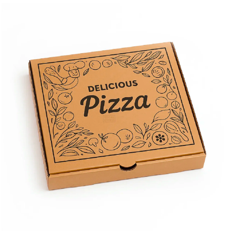13" Brown Pizza Box with Delicious Print
