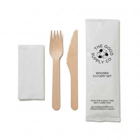 Wooden Cutlery Set – Knife, Fork & Napkin