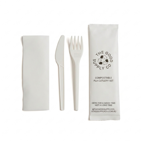 PLA Cutlery Set - Knife/Fork & Napkin